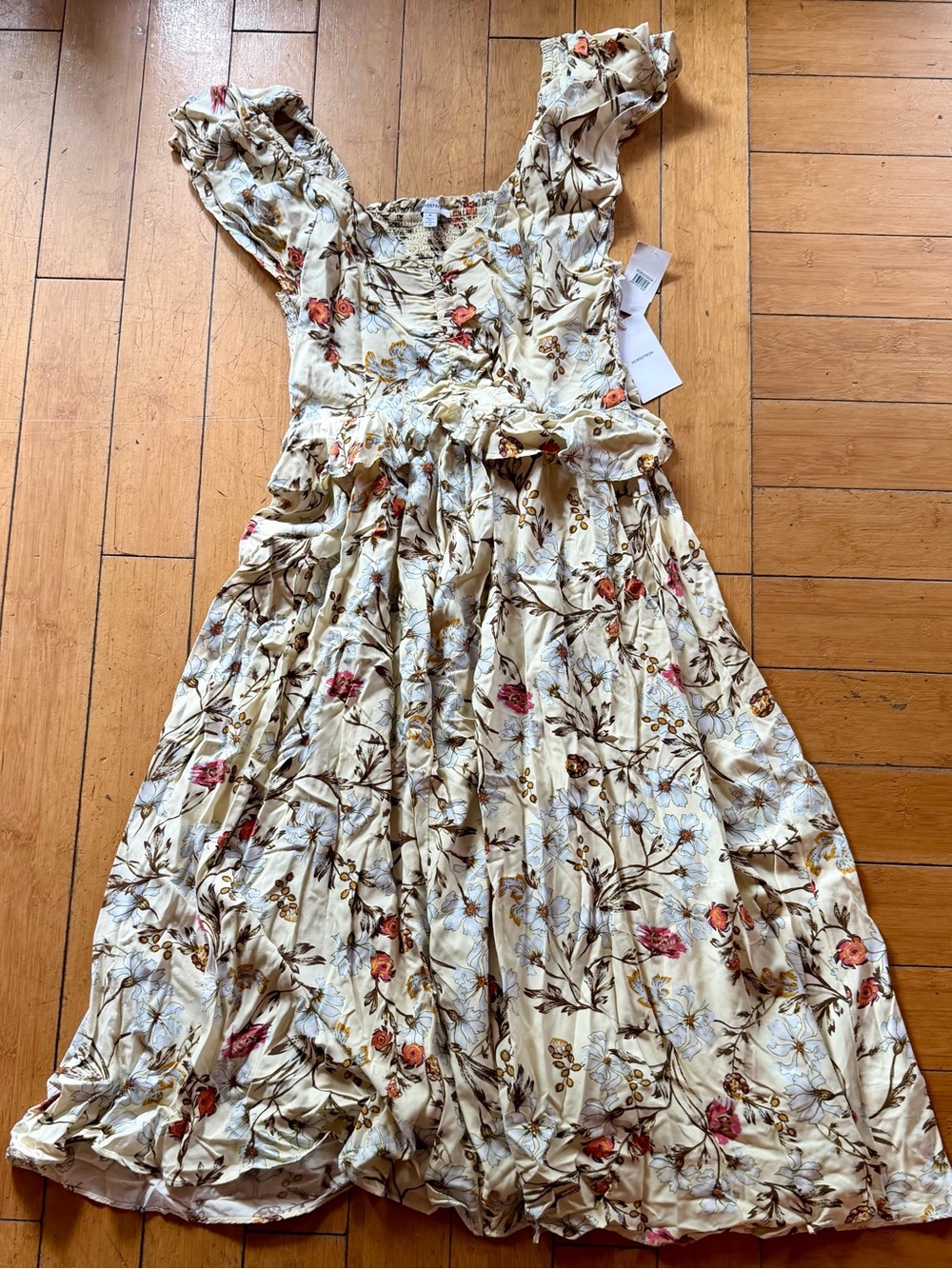 Nordstrom Cream Floral Maxi Dress with Ruffle Straps